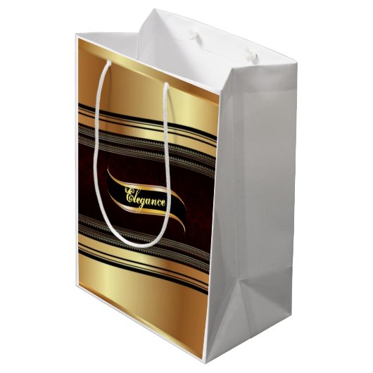 Elegante Gold Wedding Trauzeugen Geschenktasche Mittlere Geschenktüte (Rückseite Schrägansicht)