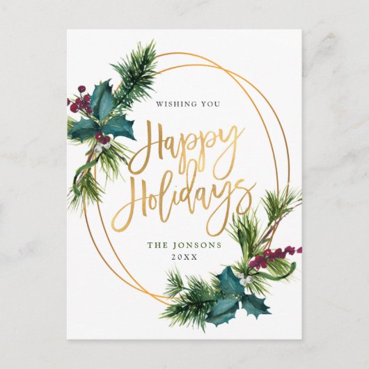 Elegante Gold Weihnachts-Pine Cones Holiday Gruß Postkarte (Vorderseite)