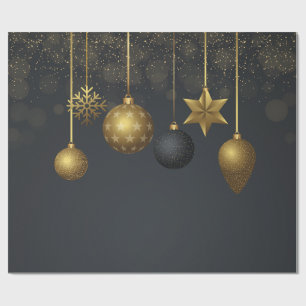 Elegante Gold Weihnachtsballs Dunkler Feiertag Geschenkpapier
