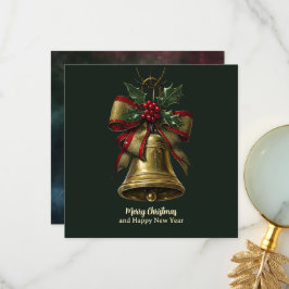 Elegante Gold Weihnachtsglocke mit festlicher Bow  Dankeskarte
