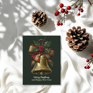 Elegante Gold Weihnachtsglocke mit festlicher Bow Feiertagskarte