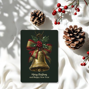 Elegante Gold Weihnachtsglocke mit festlicher Bow Feiertagskarte
