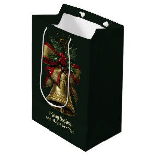 Elegante Gold Weihnachtsglocke mit festlicher Bow Mittlere Geschenktüte