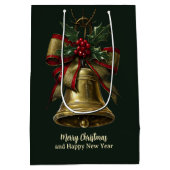 Elegante Gold Weihnachtsglocke mit festlicher Bow  Mittlere Geschenktüte (Rückseite)