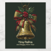Elegante Gold Weihnachtsglocke mit festlicher Bow  Weinetikett (Einzelnes Label)