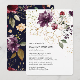 Elegante Gold-Wein-Burgunder-Blumen-Braut-Dusche Einladung