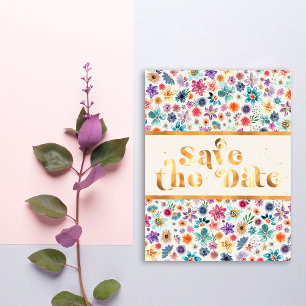 Elegante Gold Weiß Beige Wildblume Termin vormerke Postkarte