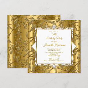 Elegante Gold Weiße Damast Perlen Geburtstagsfeier Einladung