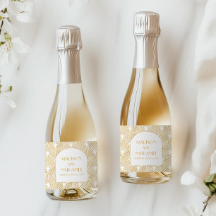Elegante Gold Weiße Geometrische Art Deco Hochzeit Schaumweinetikett