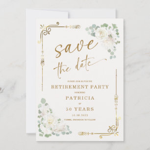 Elegante Gold Weiße Ruhestandsfeier "Save the Date Einladung