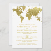 Elegante Gold Weltkarte Hochzeit Einladung (Vorderseite)