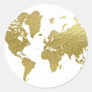 Elegante Gold Weltkarte Runder Aufkleber