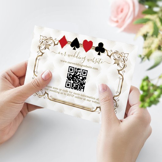 Elegante Gold White Art Deco QR Code Hochzeit Begleitkarte