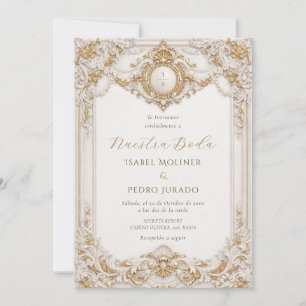 Elegante Gold & White Barock Nuestra Boda Hochzeit Einladung
