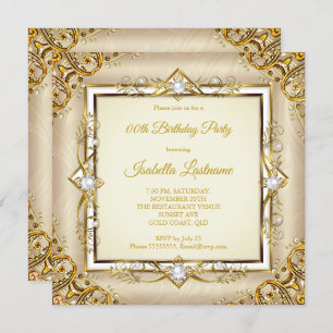 Elegante Gold White Beige Pearl Birthday Party Einladung