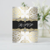 Elegante Gold White Black Damask UAWG RSVP Karte (Stehend Vorderseite)