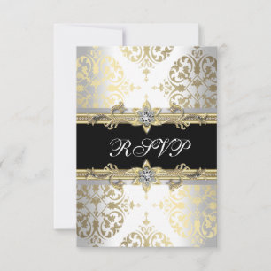 Elegante Gold White Black Damask UAWG RSVP Karte