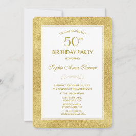 Elegante Gold & White Border 50. Geburtstagsparty Einladung