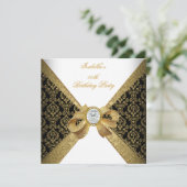 Elegante Gold White Diamond Black Birthday Party Einladung (Stehend Vorderseite)