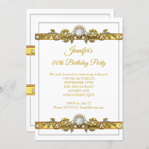 Elegante Gold White Diamond Geburtstagsparty Einladung