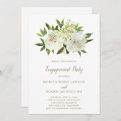 Elegante Gold White Floral Moderne Engagement Part Einladung (Vorne/Hinten)