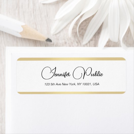Elegante Gold White Hand Script-Rücksendeadresse (Insitu)