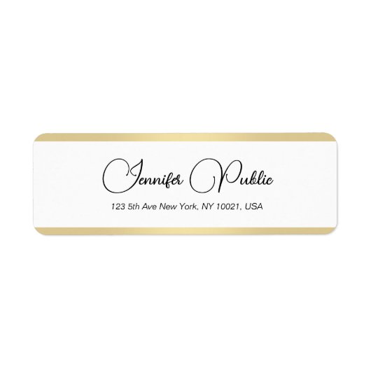 Elegante Gold White Hand Script-Rücksendeadresse (Vorne)