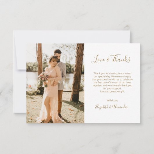 Elegante Gold White Heart Foto Collage Wedding Dankeskarte (Rückseite)