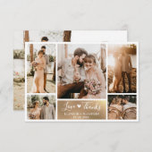 Elegante Gold White Heart Foto Collage Wedding Dankeskarte (Vorne/Hinten)