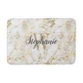 Elegante Gold White Marble Monogram Script Badematte (Vorderseite)