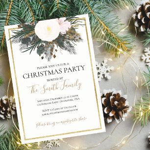 Elegante Gold White Pine Weihnachtsfeier Einladung