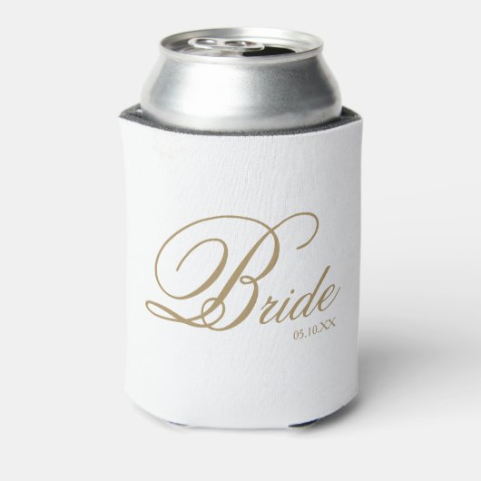 Elegante Gold White Script Bride kann cooler werde Dosenkühler (Kanne Rückseite)