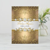 Elegante Gold White Vintag Glamour Quinceanera Einladung (Stehend Vorderseite)