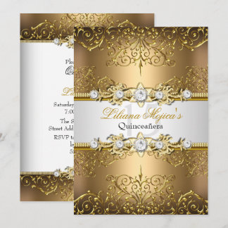 Elegante Gold White Vintag Glamour Quinceanera Einladung