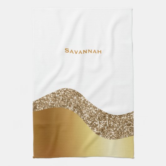 Elegante Gold White Wave  Geschirrtuch (Vertikal)