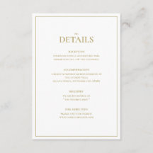 Elegante Gold & White Wedding Detailkarte