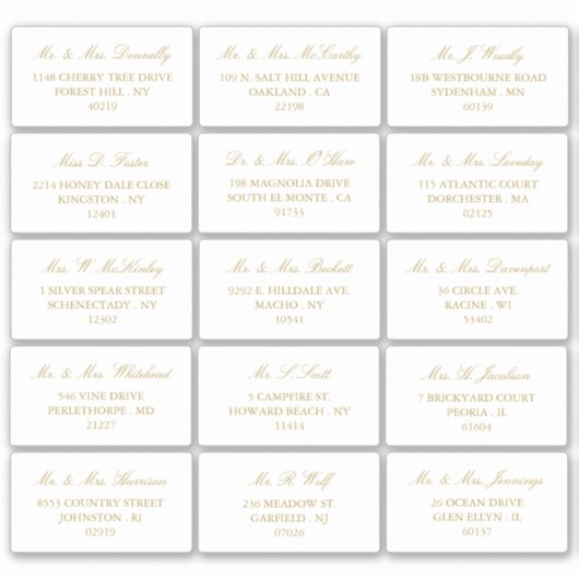 Elegante Gold & White Wedding individuelle Adresse Aufkleber (Vorderseite)