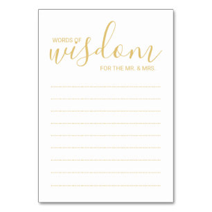 Elegante Gold&White Wedding Words of Wisdom Cards Tischnummer