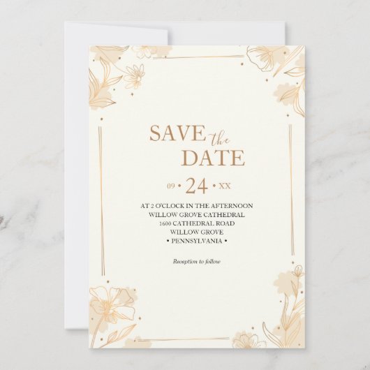 Elegante Gold Wildblumen Foto Boho Wedding Einladung (Rückseite)