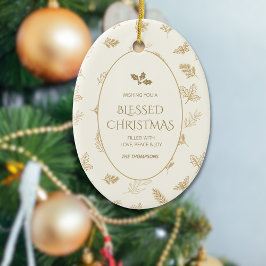 Elegante Gold Winter Blätter MIstletoe Keramik Ornament