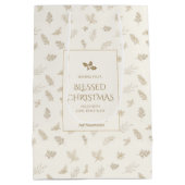 Elegante Gold Winter Blätter Mistletoe Mittlere Geschenktüte (Rückseite)