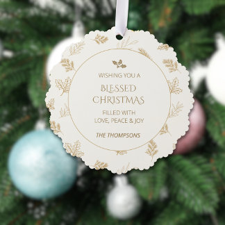 Elegante Gold Winter Blätter MIstletoe Ornament Karte