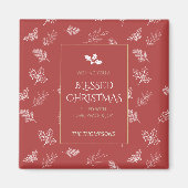 Elegante Gold Winter Blätter Rotes Weihnachten Magnet (Vorne)