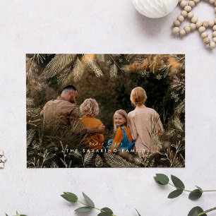 Elegante Gold Winter Branches Foto Weihnachtskarte Feiertagskarte