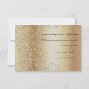 Elegante Gold Wirbel Black Schriftart Wedding RSVP Karte