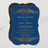 Elegante Gold Wirbel Blau Einladung (Vorne/Hinten)