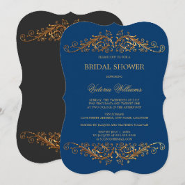 Elegante Gold Wirbel Blau Einladung