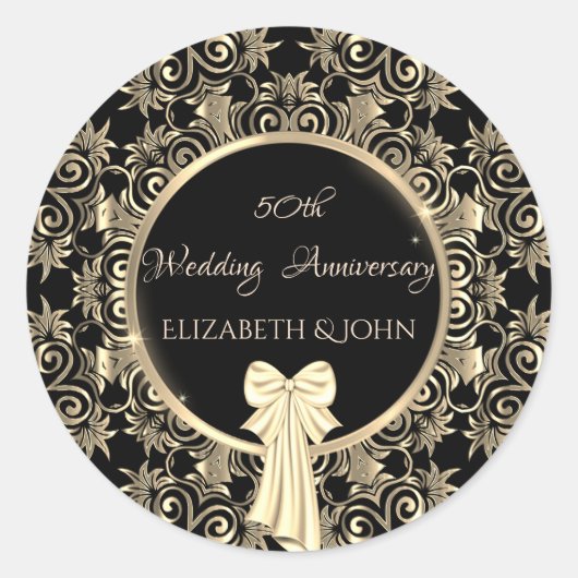 Elegante Gold-Wirbel, Bow-Jubiläum Runder Aufkleber (Vorderseite)