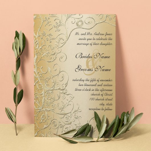 Elegante Gold Wirbel Schwarzer Schriftart Einladun Einladung