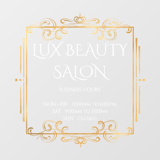 Elegante Gold Wirbel Textgeschäftseröffnungszeiten Fensteraufkleber (Blatt)